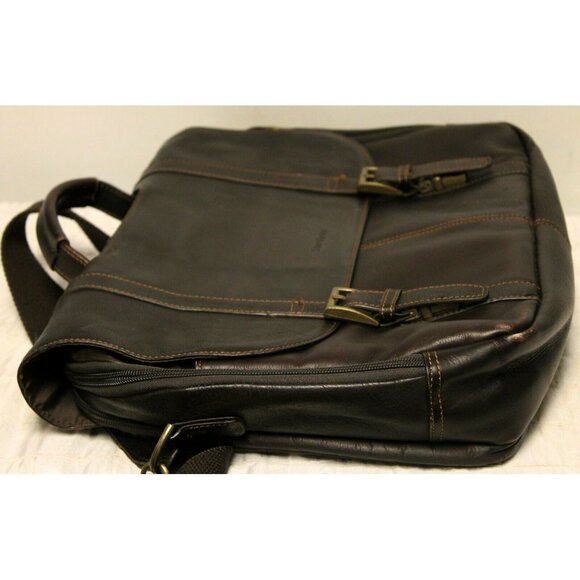 Samsonite Brown Leather Briefcase Laptop Bag Multiple Pockets Shoulder Strap - Picture 5 of 10